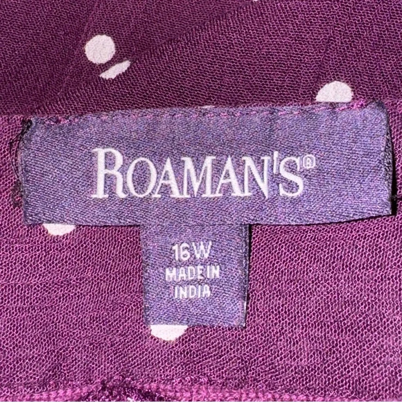Roamans 16W 1X Shirt Top Purple Polka Dot Puff Short Sleeve Square Neck Knit - Picture 6 of 8